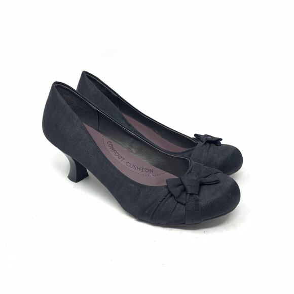 Jellypop Elva Size 8 Black Satin Shantung Fabric Kitten Heel Pump Bow Detail - Picture 1 of 8